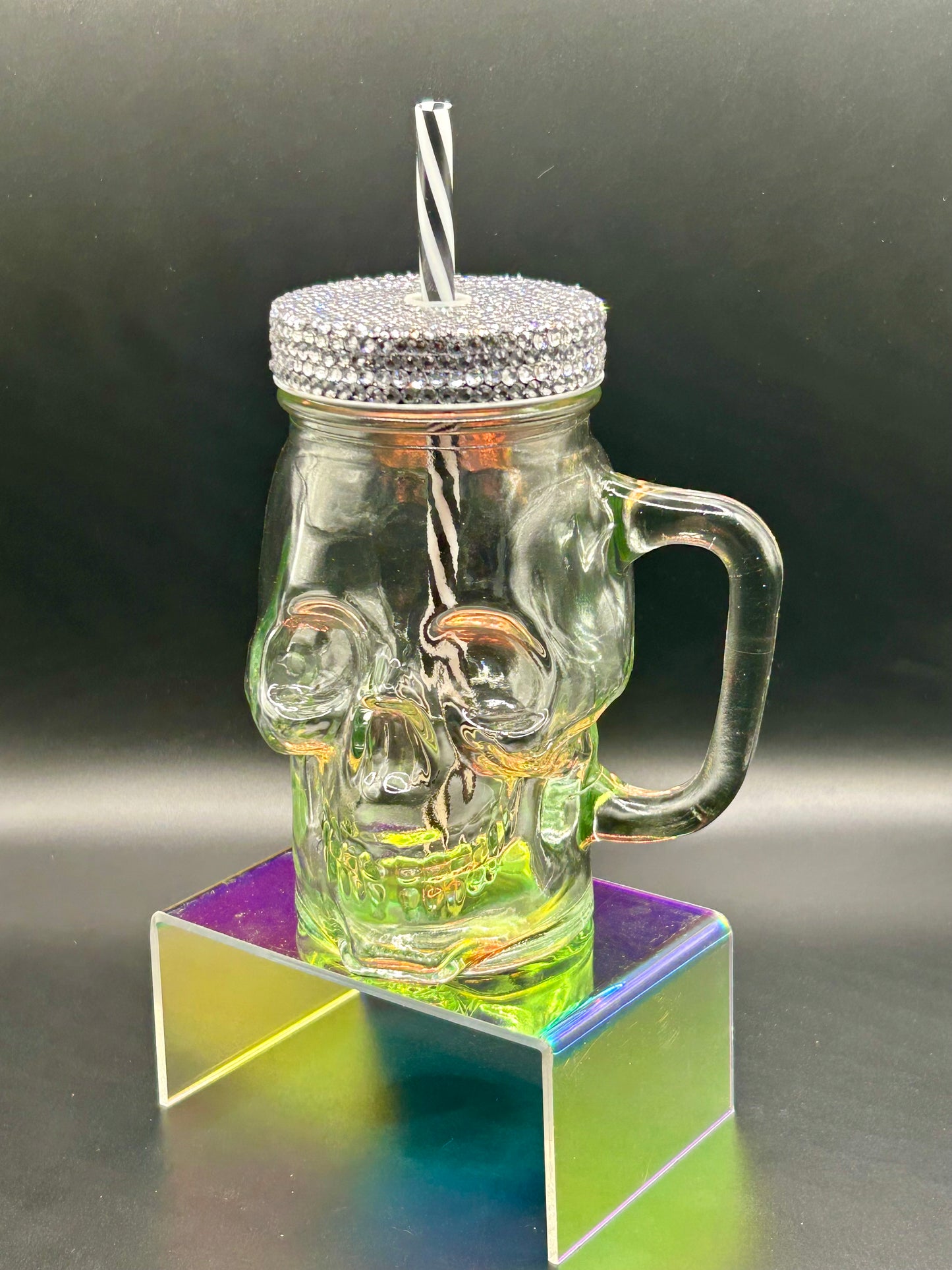 Skull Mason Jar Mugs with Rhinestoned Lid