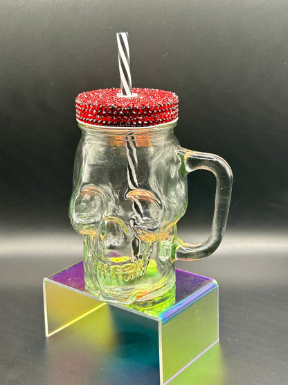 Skull Mason Jar Mugs with Rhinestoned Lid